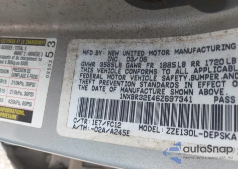 2006 Toyota Corolla Ce/Le/S from USA, damaged, VIN 1NXBR32E46Z697341